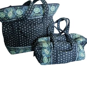 Vera Bradley Seaport Blue Paisely Patterned Tote and Duffle Bag Set Retired